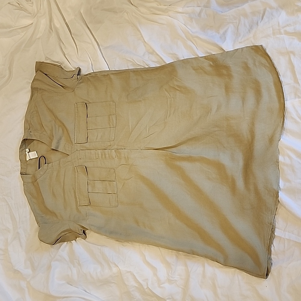 H&M khaki Linen blend dress, Size 8